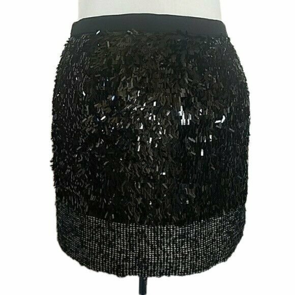 J Crew Womens 2 Skirt Black Sequined Silk and Tweed Festive Party Holiday Club - Picture 3 of 5